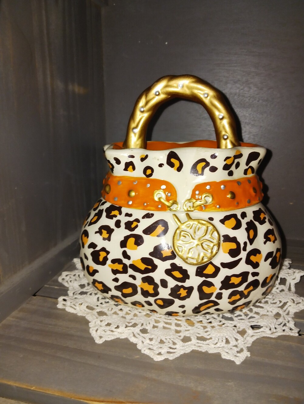 Vibtage Ceramic Leopard Print Purse Cookie Jar